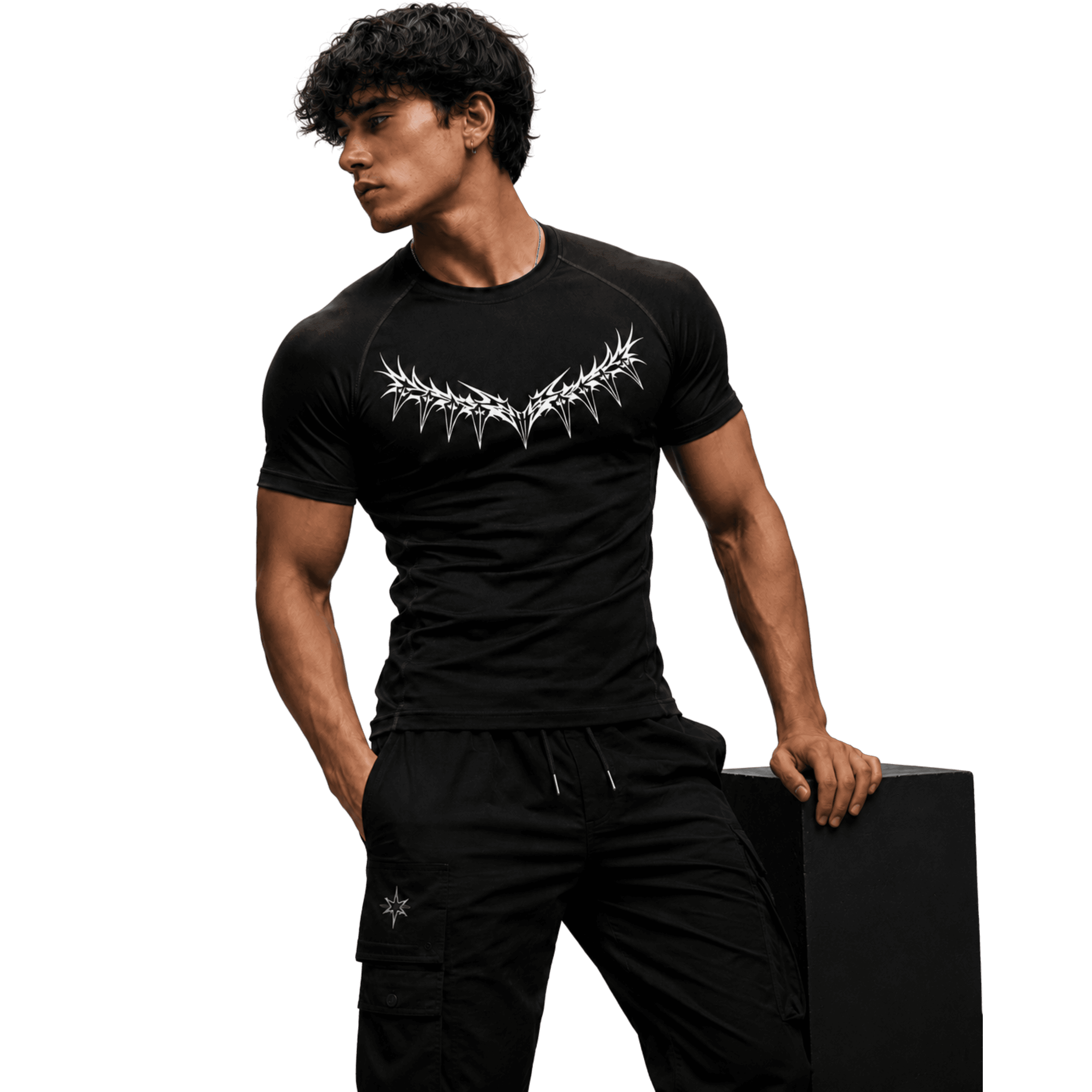 Modelo Katarsy usando la camiseta Nemesis